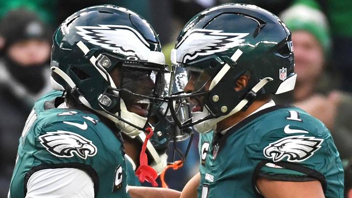 Philadelphia Eagles wide receiver A.J. Brown and quarterback Jalen Hurts