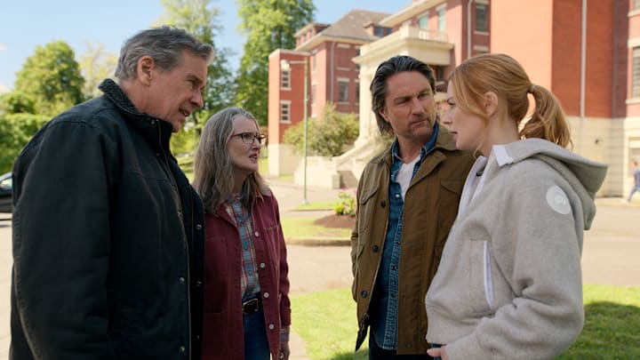 Virgin River. (L to R) Tim Matheson as Doc, Annette O'Toole as Hope McCrea, Martin Henderson as Jack Sheridan, Alexandra Breckenridge as Mel Monroe in episode 609 of Virgin River