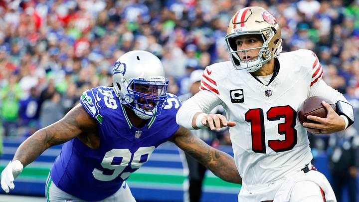 San Francisco 49ers quarterback Brock Purdy, Seattle Seahawks defensive end Leonard Williams San Francisco 49ers quarterback Brock Purdy, Seattle Seahawks defensive end Leonard Williams