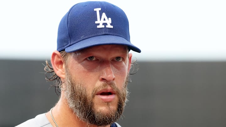 Los Angeles Dodgers starting pitcher Clayton Kershaw (22) looks on before the game against the Tampa Bay Rays at George M. Steinbrenner Field. 