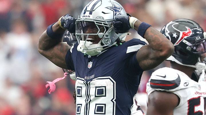 Dallas Cowboys wide receiver CeeDee Lamb reacts after making a reception against the Houston Texans during the second half at Reliant Stadium. Dallas Cowboys wide receiver CeeDee Lamb reacts after making a reception against the Houston Texans during the second half at Reliant Stadium.