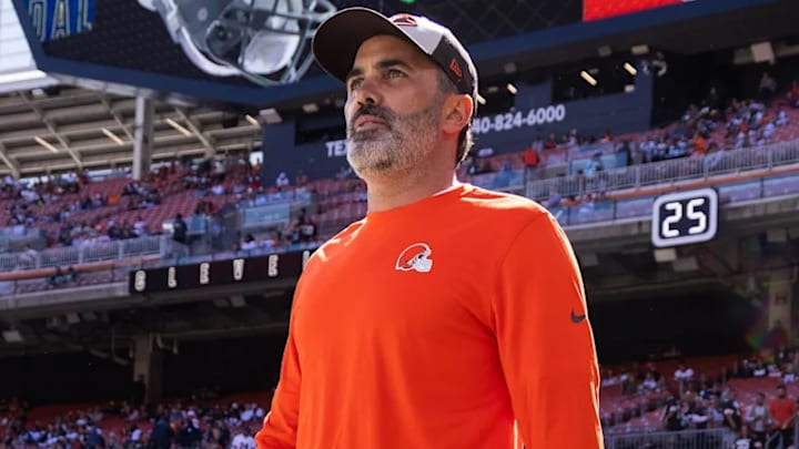 Sep 8, 2024; Cleveland, Ohio, USA; Cleveland Browns head coach Kevin Stefanski walks on to the field before the game against the Dallas Cowboys at Huntington Bank Field. / Scott Galvin-Imagn Images