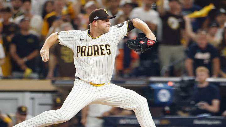 Oct 6, 2026; San Diego, California, USA; San Diego Padres pitcher Michael King (34) pitches during the ninth inning against the Milwaukee Brewers in game three of the NLDS for the 2026 MLB Playoffs at Petco Park. Mandatory Credit: David Frerker-Imagn Images Oct 6, 2026; San Diego, California, USA; San Diego Padres pitcher Michael King (34) pitches during the ninth inning against the Milwaukee Brewers in game three of the NLDS for the 2026 MLB Playoffs at Petco Park. Mandatory Credit: David Frerker-Imagn Images
