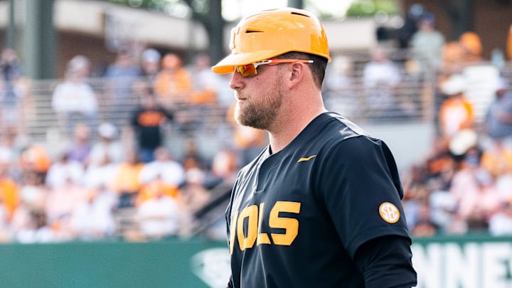 Tennessee assistant head coach Josh Elander during a college baseball game between Tennessee and Vanderbilt at Lindsey Nelson Stadium in Knoxville, Tenn., on May 9, 2025. Tennessee assistant head coach Josh Elander during a college baseball game between Tennessee and Vanderbilt at Lindsey Nelson Stadium in Knoxville, Tenn., on May 9, 2025.