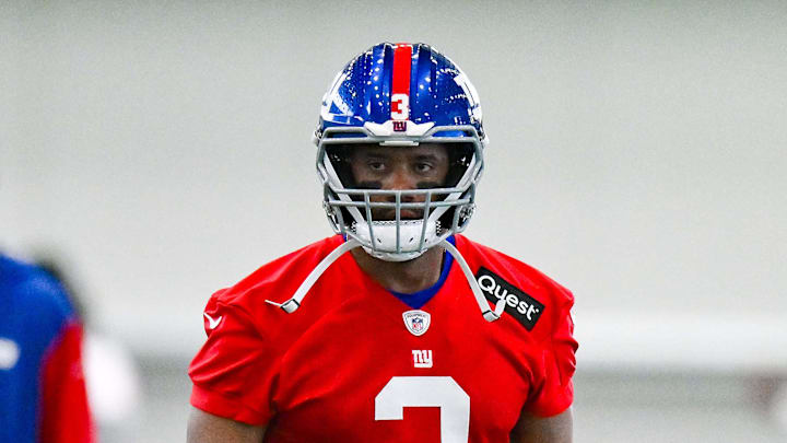 Jun 18, 2025; East Rutherford, NJ, USA; New York Giants quarterback Russell Wilson   