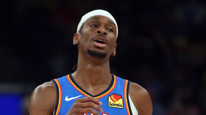 Apr 24, 2025; Memphis, Tennessee, USA; Oklahoma City Thunder guard Shai Gilgeous-Alexander (2) and forward Chet Holmgren (7) look on during the second quarter against the Memphis Grizzlies during game three for the first round of the 2024 NBA Playoffs at FedExForum. Mandatory Credit: Petre Thomas-Imagn Images Apr 24, 2025; Memphis, Tennessee, USA; Oklahoma City Thunder guard Shai Gilgeous-Alexander (2) and forward Chet Holmgren (7) look on during the second quarter against the Memphis Grizzlies during game three for the first round of the 2024 NBA Playoffs at FedExForum. Mandatory Credit: Petre Thomas-Imagn Images