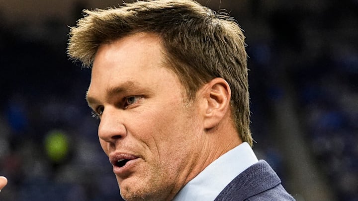 Tom Brady waves at Detroit Lions fans at Ford Field in Detroit on Sunday, November 2, 2025.