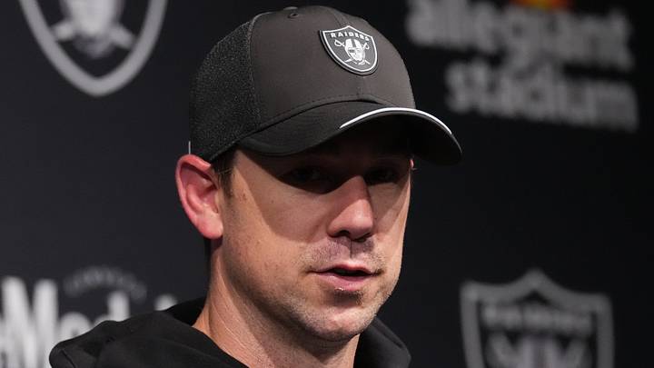 Sep 13, 2026; Paradise, Nevada, USA;  Las Vegas Raiders head coach Klint Kubiak speaks with media after the game against the Miami Dolphins at Allegiant Stadium.  Mandatory Credit: Kirby Lee-Imagn Images