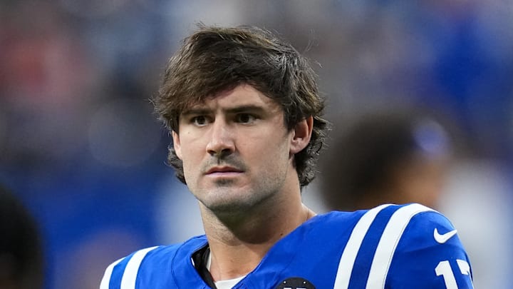 Daniel Jones of the Indianapolis Colts on the sidelines Daniel Jones of the Indianapolis Colts on the sidelines