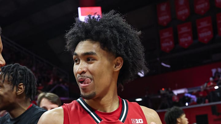 Dec 14, 2024; Piscataway, New Jersey, USA; Rutgers Scarlet Knights guard Dylan Harper (2) and guard Ace Bailey (4) celebrate after defeating the Seton Hall Pirates at Jersey Mike's Arena. Mandatory Credit: Vincent Carchietta-Imagn Images Dec 14, 2024; Piscataway, New Jersey, USA; Rutgers Scarlet Knights guard Dylan Harper (2) and guard Ace Bailey (4) celebrate after defeating the Seton Hall Pirates at Jersey Mike's Arena. Mandatory Credit: Vincent Carchietta-Imagn Images