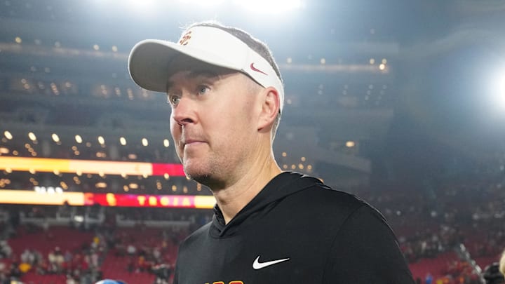 Nov 29, 2025; Los Angeles, California, USA; Southern California Trojans head coach Lincoln Riley reacts after the game against the UCLA Bruins at United Airlines Field at Los Angeles Memorial Coliseum. Mandatory Credit: Kirby Lee-Imagn Images Nov 29, 2025; Los Angeles, California, USA; Southern California Trojans head coach Lincoln Riley reacts after the game against the UCLA Bruins at United Airlines Field at Los Angeles Memorial Coliseum. Mandatory Credit: Kirby Lee-Imagn Images