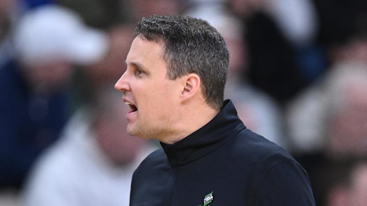 Mar 22, 2025; Providence, RI, USA; McNeese State Cowboys head coach Will Wade during the first half of a second round men’s NCAA Tournament game against the Purdue Boilermakers at Amica Mutual Pavilion. Mandatory Credit: Brian Fluharty-Imagn Images