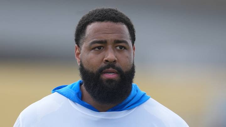 May 12, 2025; El Segundo, CA, USA; Los Angeles Chargers tackle Trey Pipkins III (79) during offseason workouts at The Bolt. Mandatory Credit: Kirby Lee-Imagn Images