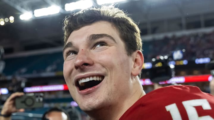 Former Indiana QB Fernando Mendoza celebrates winning the National Championship with his family.