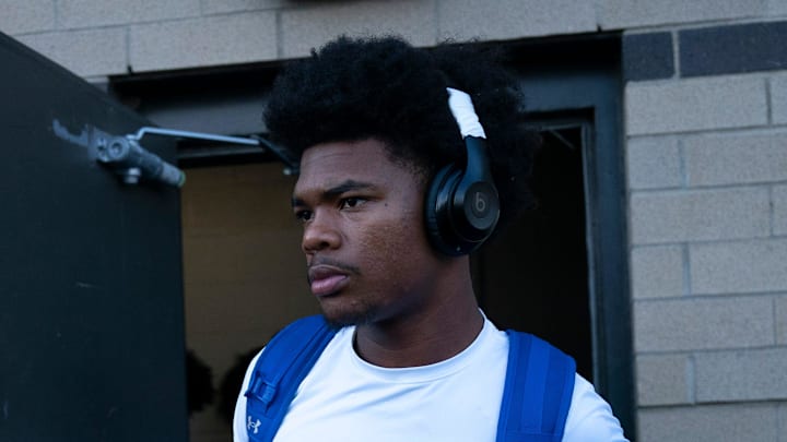 Antioch quarterback Andre Adams (10) heads for the bus at Antioch High School in Antioch, Tenn., Friday, Aug. 22, 2025.
