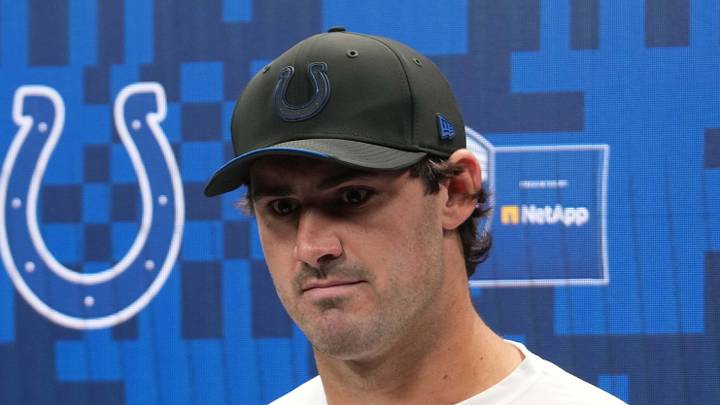 Indianapolis Colts quarterback Daniel Jones at a press conference Indianapolis Colts quarterback Daniel Jones at a press conference