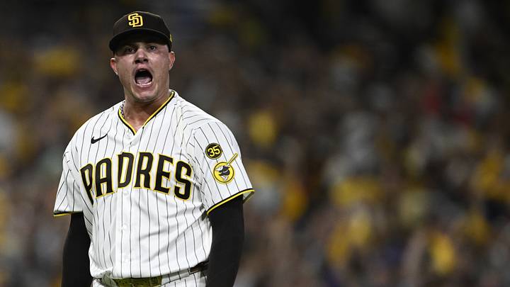San Diego Padres pitcher Adrian Morejon (50) reacts in the end of the eighth inning against the Chicago Cubs during game two of the wild-card round for the 2026 MLB Playoffs at Petco Park on Sept. 30, 2026. San Diego Padres pitcher Adrian Morejon (50) reacts in the end of the eighth inning against the Chicago Cubs during game two of the wild-card round for the 2026 MLB Playoffs at Petco Park on Sept. 30, 2026.