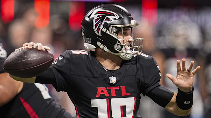 Jan 4, 2026; Atlanta, Georgia, USA; Atlanta Falcons quarterback Kirk Cousins (18) passes the ball against the New Orleans Saints during the second half at Mercedes-Benz Stadium. Mandatory Credit: Dale Zanine-Imagn Images