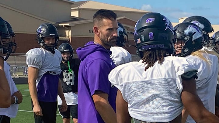 Klein High School football coach Nick Codutti (middle) is being investigated over allegations from his time at Tomball High School.