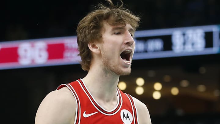 Mar 28, 2026; Memphis, Tennessee, USA; Chicago Bulls forward Matas Buzelis (14) reacts during the fourth quarter against the Memphis Grizzlies at FedExForum. Mandatory Credit: Petre Thomas-Imagn Images