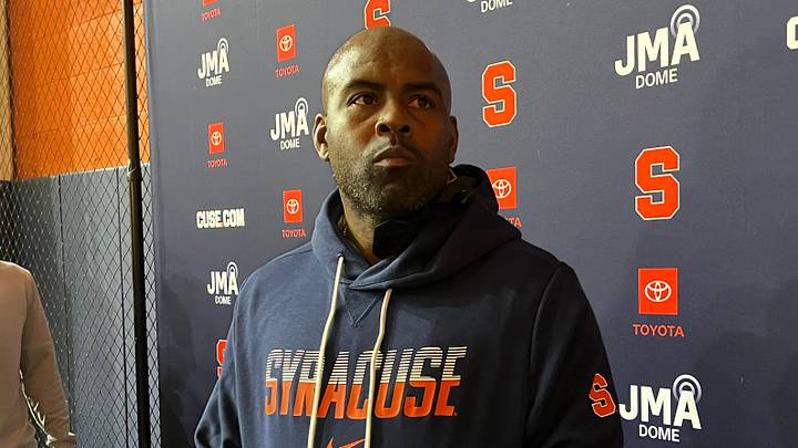 Aug 24, 2026; Syracuse, NY, USA; Syracuse head coach Fran Brown addresses the media at Ensley Athletic Center. Aug 24, 2026; Syracuse, NY, USA; Syracuse head coach Fran Brown addresses the media at Ensley Athletic Center.