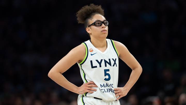 Minnesota Lynx guard Olivia Miles (5) looks on against the Golden State Valkyries Minnesota Lynx guard Olivia Miles (5) looks on against the Golden State Valkyries