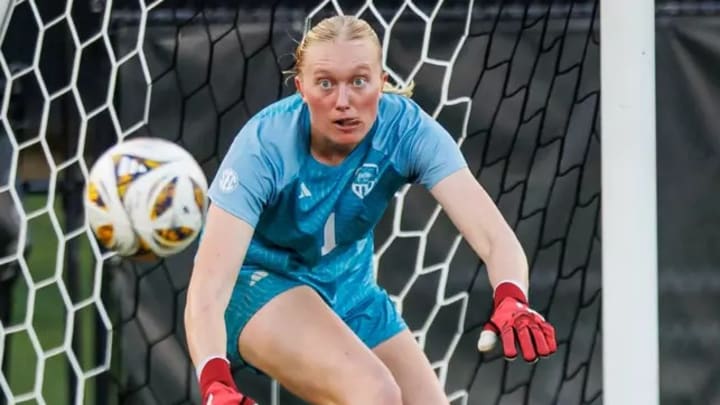 Mississippi State Goal Keeper Sarah Wommack (#1) during the match between the Jacksonville State Gamecocks and the Mississippi State Bulldogs at the MSU Soccer Field in Starkville, MS.