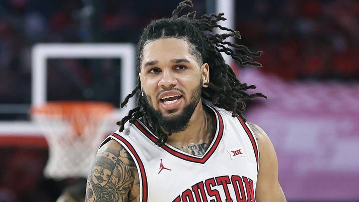 Jan 6, 2026; Houston, Texas, USA; Houston Cougars guard Emanuel Sharp (21) reacts after scoring a basket during the first half against the Texas Tech Red Raiders at Fertitta Center. Mandatory Credit: Troy Taormina-Imagn Images Jan 6, 2026; Houston, Texas, USA; Houston Cougars guard Emanuel Sharp (21) reacts after scoring a basket during the first half against the Texas Tech Red Raiders at Fertitta Center. Mandatory Credit: Troy Taormina-Imagn Images