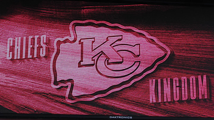 Feb 6, 2023, Phoenix, AZ, USA; A Kansas City Chiefs logo on the marquee sign at the Phoenix Convention Center. Mandatory Credit: Kirby Lee-Imagn Images