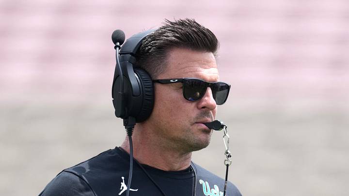 May 2, 2026; Pasadena, CA, USA; UCLA Bruins coach Bob Chesney reacts during the spring game at Rose Bowl. Mandatory Credit: Kirby Lee-Imagn Images May 2, 2026; Pasadena, CA, USA; UCLA Bruins coach Bob Chesney reacts during the spring game at Rose Bowl. Mandatory Credit: Kirby Lee-Imagn Images