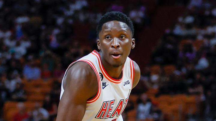 Apr 9, 2023; Miami, Florida, USA; Miami Heat guard Victor Oladipo (4) looks for a passing option during the third quarter against the Orlando Magic at Kaseya Center. Mandatory Credit: Sam Navarro-USA TODAY Sports