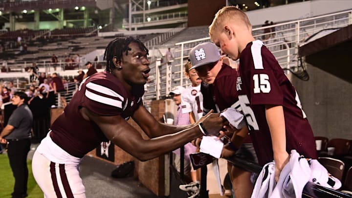 Mississippi State Bulldogs cornerback Kelley Jones (1) reacts with fans after the game against the Eastern Kentucky Colonels at Davis Wade Stadium at Scott Field. Mississippi State Bulldogs cornerback Kelley Jones (1) reacts with fans after the game against the Eastern Kentucky Colonels at Davis Wade Stadium at Scott Field.