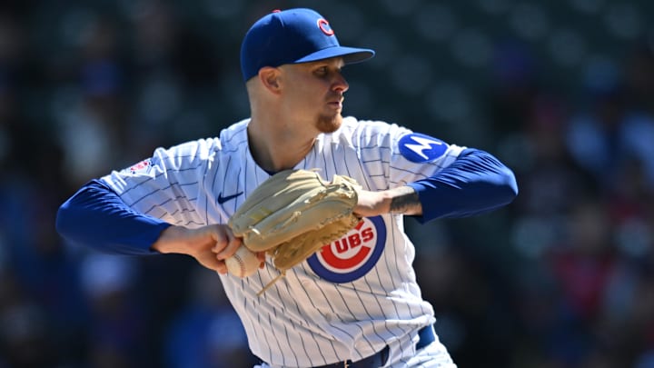 Mar 28, 2026; Chicago, Illinois, USA; Chicago Cubs pitcher Cade Horton (22) pitches against the Washington Nationals during the first inning at Wrigley Field. Mandatory Credit: Patrick Gorski-Imagn Images