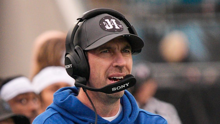 Indianapolis Colts head coach Shane Steichen coaches from the sidelines