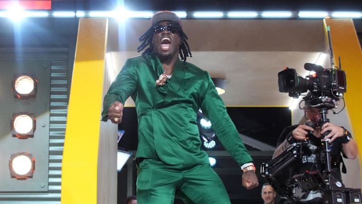 Apr 24, 2025; Green Bay, WI, USA; Texas A&M Aggies defensive end Shemar Stewart is selected by the Cincinnati Bengals as the number seventeen pick in the first round of the 2025 NFL Draft at Lambeau Field. Mandatory Credit: Kirby Lee-Imagn Images