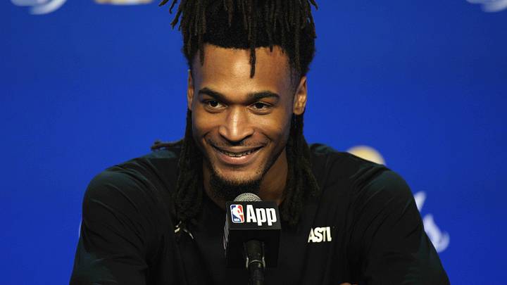 Jun 2, 2026; San Antonio, TX, USA; San Antonio Spurs guard Stephon Castle (5) during the NBA finals media day at Frost Bank Center. Mandatory Credit: Dustin Safranek-Imagn Images Jun 2, 2026; San Antonio, TX, USA; San Antonio Spurs guard Stephon Castle (5) during the NBA finals media day at Frost Bank Center. Mandatory Credit: Dustin Safranek-Imagn Images