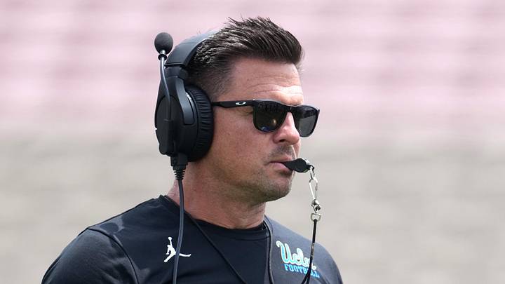 May 2, 2026; Pasadena, CA, USA; UCLA Bruins coach Bob Chesney reacts during the spring game at Rose Bowl. Mandatory Credit: Kirby Lee-Imagn Images May 2, 2026; Pasadena, CA, USA; UCLA Bruins coach Bob Chesney reacts during the spring game at Rose Bowl. Mandatory Credit: Kirby Lee-Imagn Images