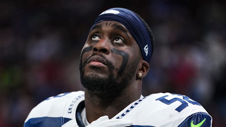 Derick Hall of the Seattle Seahawks pregame