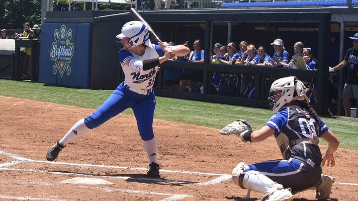 North Hardin junior Jacie Cain at the plate in a game against Apollo in the first round of the Kentucky/KHSAA State Softball playoffs at the University of Kentucky. North Hardin junior Jacie Cain at the plate in a game against Apollo in the first round of the Kentucky/KHSAA State Softball playoffs at the University of Kentucky.