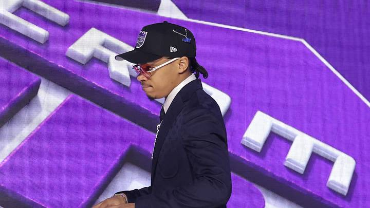 Jun 23, 2026; New York, NY, USA; The seventh pick in the 2026 NBA draft, Arkansas guard Darius Acuff Jr. after he was selected by the Sacramento Kings at Barclays Center. Jun 23, 2026; New York, NY, USA; The seventh pick in the 2026 NBA draft, Arkansas guard Darius Acuff Jr. after he was selected by the Sacramento Kings at Barclays Center.