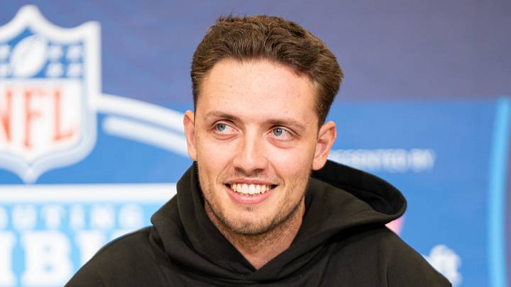 Feb 27, 2026; Indianapolis, IN, USA; Miami quarterback Carson Beck (QB04) speaks to members of the media during the NFL Combine at the Indiana Convention Center. Mandatory Credit: Jacob Musselman-Imagn Images Feb 27, 2026; Indianapolis, IN, USA; Miami quarterback Carson Beck (QB04) speaks to members of the media during the NFL Combine at the Indiana Convention Center. Mandatory Credit: Jacob Musselman-Imagn Images