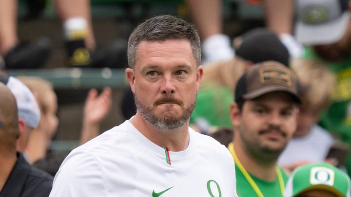 Oregon head coach Dan Lanning walks the field as the Oregon Ducks host the Oklahoma State Cowboys on Sept. 6, 2025, at Autzen Stadium in Eugene, Oregon. Oregon head coach Dan Lanning walks the field as the Oregon Ducks host the Oklahoma State Cowboys on Sept. 6, 2025, at Autzen Stadium in Eugene, Oregon.