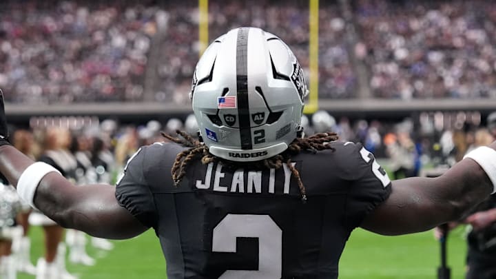 Dec 28, 2025; Paradise, Nevada, USA; Las Vegas Raiders running back Ashton Jeanty (2) enters the field before the game against the New York Giants at Allegiant Stadium. Mandatory Credit: Kirby Lee-Imagn Images Dec 28, 2025; Paradise, Nevada, USA; Las Vegas Raiders running back Ashton Jeanty (2) enters the field before the game against the New York Giants at Allegiant Stadium. Mandatory Credit: Kirby Lee-Imagn Images