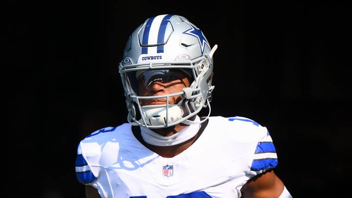 Dallas Cowboys safety Caleb Downs (13) enters the field before the game against the Seattle Seahawks at Lumen Field. 