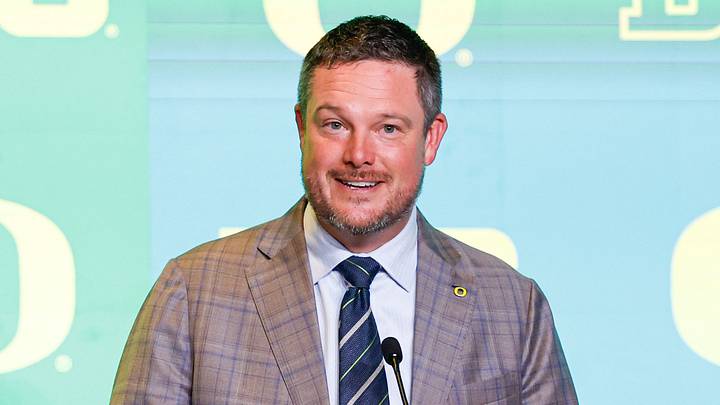 Jul 29, 2026; Chicago, IL, USA; Oregon Football head coach Dan Lanning speaks during Big Ten Media Days at Hilton Chicago. Mandatory Credit: Kamil Krzaczynski-Imagn Images