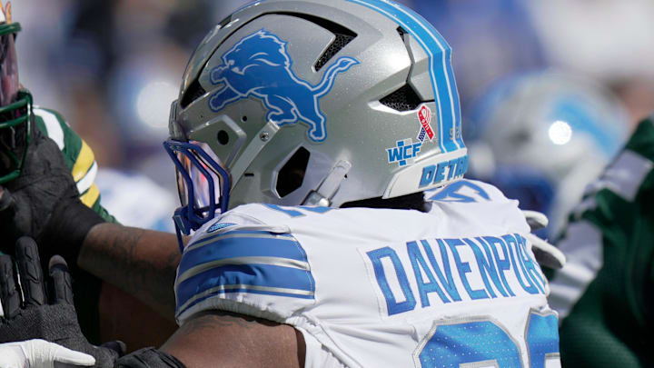 Detroit Lions defensive tackle Marcus Davenport (92). Detroit Lions defensive tackle Marcus Davenport (92).