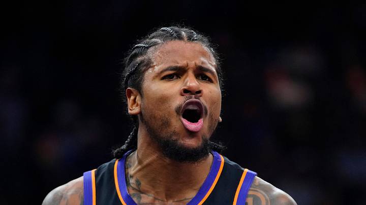 Suns guard Jalen Green (4) reacts after a no-call on his layup against the Bucks during a game at the Mortgage Matchup Center in Phoenix, on March 21, 2026. Suns guard Jalen Green (4) reacts after a no-call on his layup against the Bucks during a game at the Mortgage Matchup Center in Phoenix, on March 21, 2026.