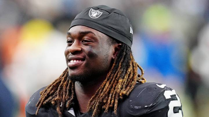 Las Vegas Raiders running back Ashton Jeanty reacts after the game against the Tennessee Titans at Allegiant Stadium. Las Vegas Raiders running back Ashton Jeanty reacts after the game against the Tennessee Titans at Allegiant Stadium.