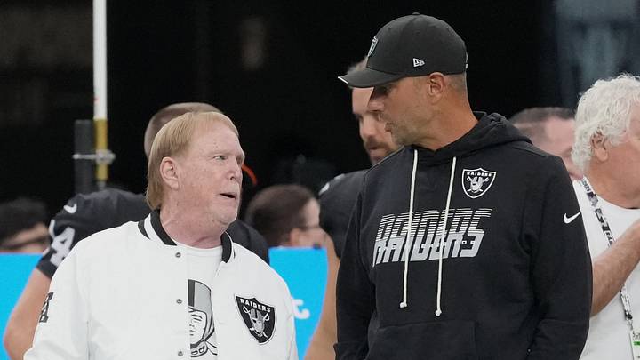 Aug 27, 2026; Paradise, Nevada, USA; Las Vegas Raiders principal owner Mark Davis (left) chats with general manager John Spytek on the sideline before a game against the San Francisco 49ers at Allegiant Stadium. Mandatory Credit: Kirby Lee-Imagn Images Aug 27, 2026; Paradise, Nevada, USA; Las Vegas Raiders principal owner Mark Davis (left) chats with general manager John Spytek on the sideline before a game against the San Francisco 49ers at Allegiant Stadium. Mandatory Credit: Kirby Lee-Imagn Images