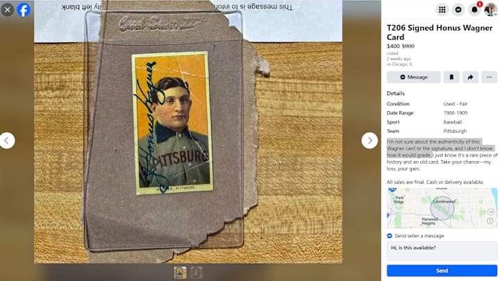 Facebook Marketplace listing for signed Honus Wagner card Facebook Marketplace listing for signed Honus Wagner card